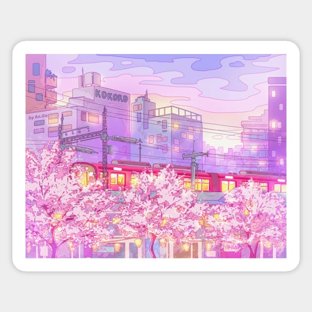 The Tokyo city, train and the purple sunset Sticker by AnGo